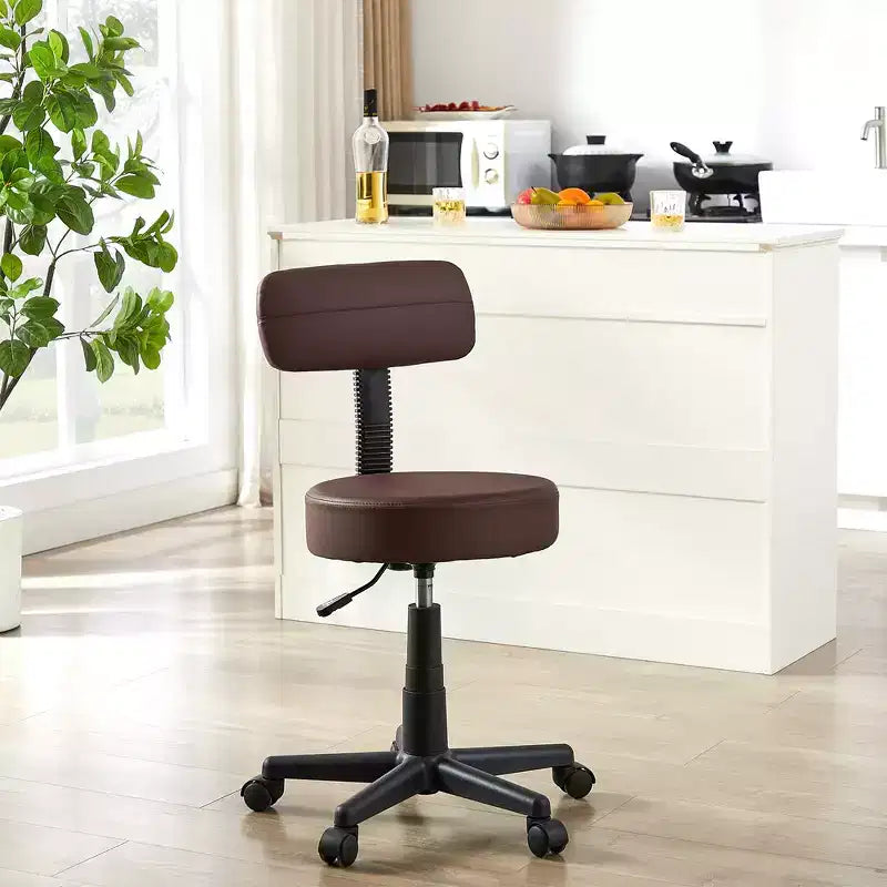 Sgabello senza braccioli VECELO con rotelle e schienale per garage, officina, banco da lavoro, salone