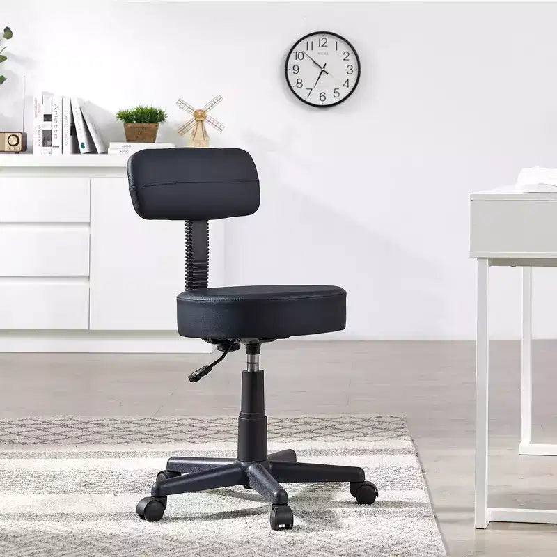 Sgabello senza braccioli VECELO con rotelle e schienale per garage, officina, banco da lavoro, salone