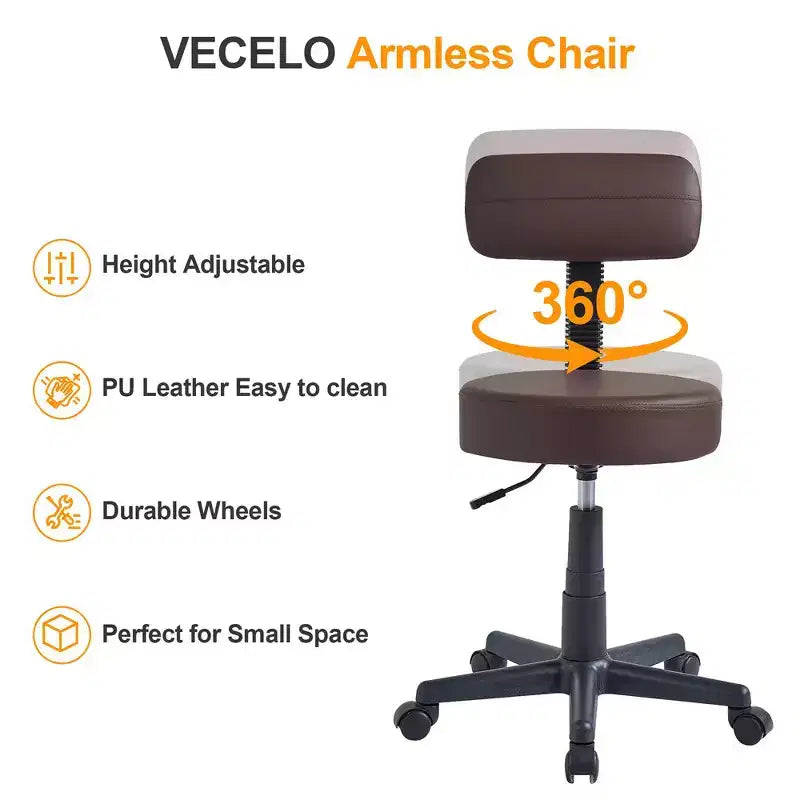 Sgabello senza braccioli VECELO con rotelle e schienale per garage, officina, banco da lavoro, salone