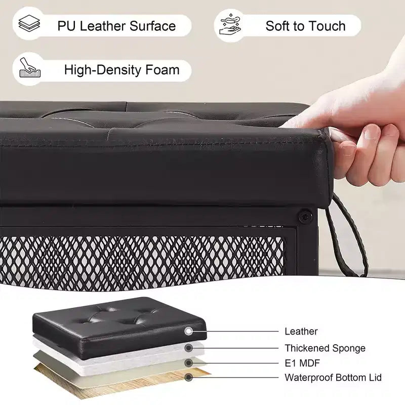 VECELO Pouf Contenitore, Poggiapiedi Sgabello Ottomano, Pouf Cubo Piccolo Quadrato H 35 cm, Nero