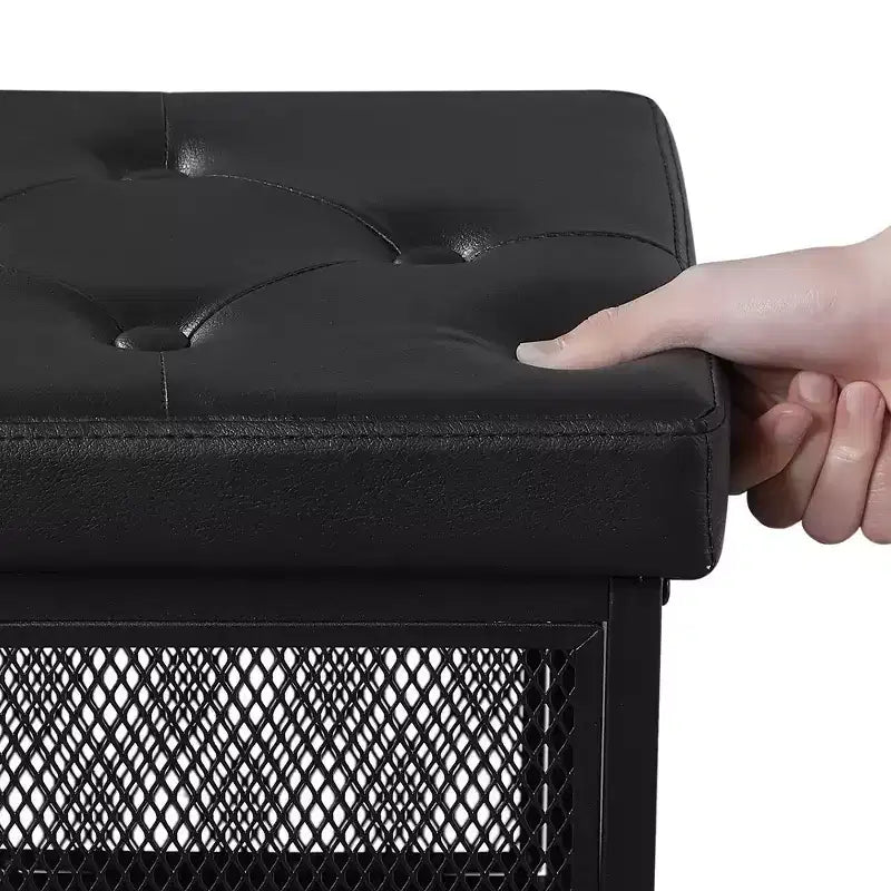 VECELO Pouf Contenitore, Poggiapiedi Sgabello Ottomano, Pouf Cubo Piccolo Quadrato H 35 cm, Nero