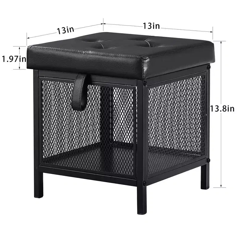 VECELO Pouf Contenitore, Poggiapiedi Sgabello Ottomano, Pouf Cubo Piccolo Quadrato H 35 cm, Nero