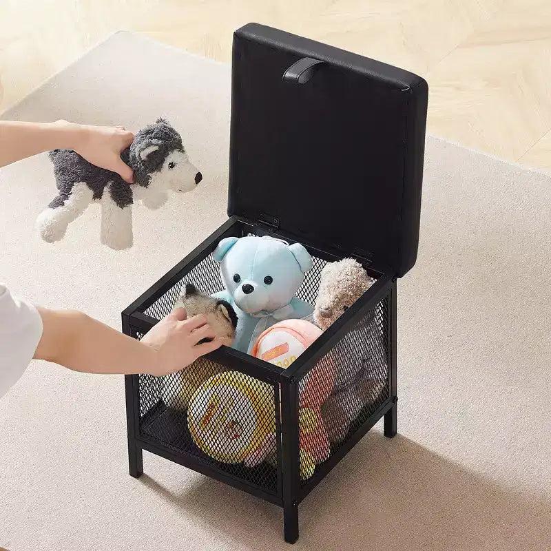 VECELO Pouf Contenitore, Poggiapiedi Sgabello Ottomano, Pouf Cubo Piccolo Quadrato H 35 cm, Nero