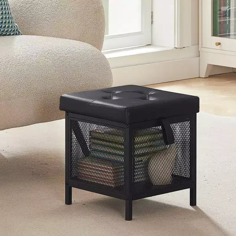 VECELO Pouf Contenitore, Poggiapiedi Sgabello Ottomano, Pouf Cubo Piccolo Quadrato H 35 cm, Nero