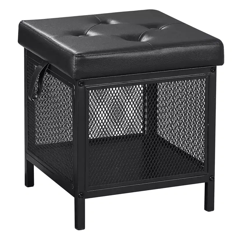 VECELO Pouf Contenitore, Poggiapiedi Sgabello Ottomano, Pouf Cubo Piccolo Quadrato H 35 cm, Nero