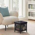 VECELO Pouf Contenitore, Poggiapiedi Sgabello Ottomano, Pouf Cubo Piccolo Quadrato H 35 cm, Nero
