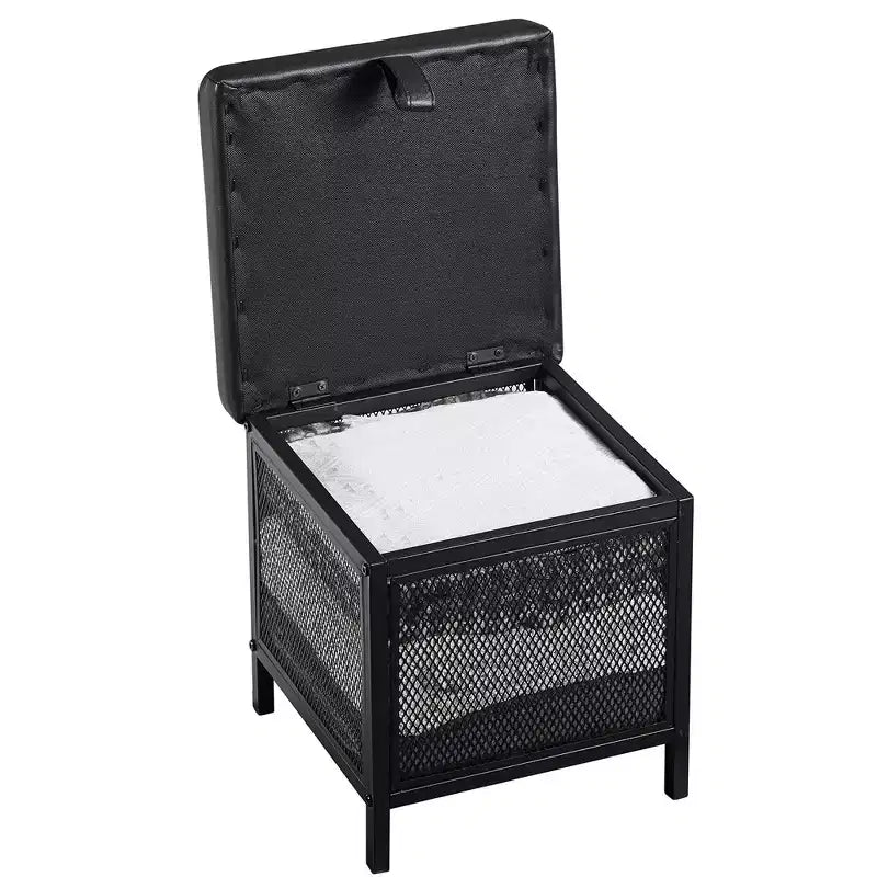 VECELO Pouf Contenitore, Poggiapiedi Sgabello Ottomano, Pouf Cubo Piccolo Quadrato H 35 cm, Nero