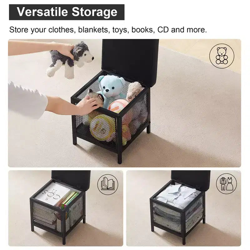 VECELO Pouf Contenitore, Poggiapiedi Sgabello Ottomano, Pouf Cubo Piccolo Quadrato H 35 cm, Nero