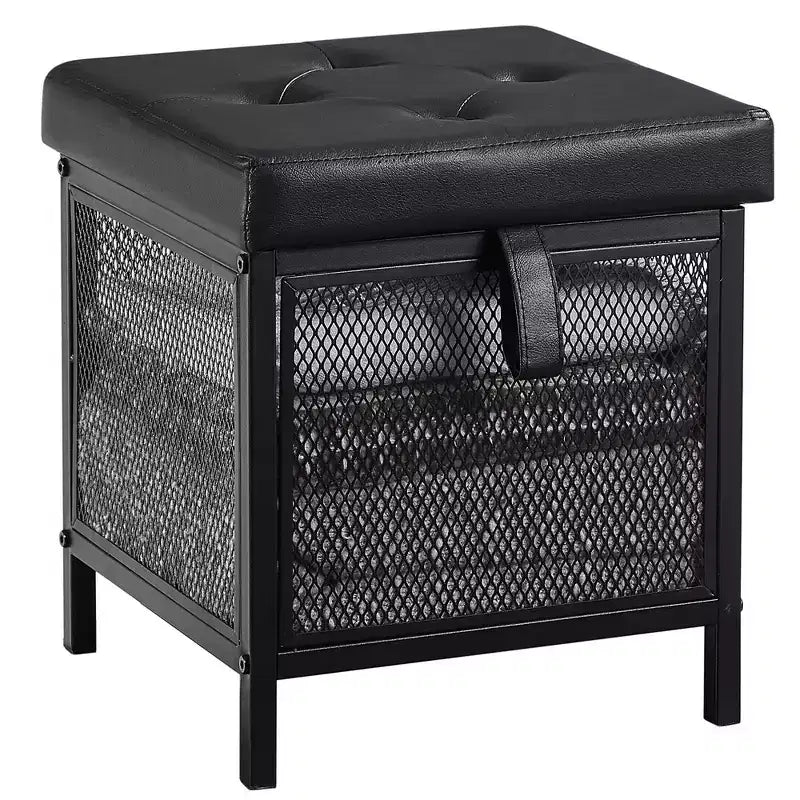 VECELO Pouf Contenitore, Poggiapiedi Sgabello Ottomano, Pouf Cubo Piccolo Quadrato H 35 cm, Nero