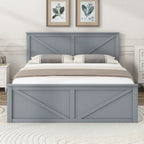 Letto a piattaforma Queen con 4 cassetti contenitore e testiera in legno – Grigio, per 2 persone