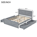 Letto a piattaforma Queen con 4 cassetti contenitore e testiera in legno – Grigio, per 2 persone