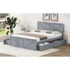 Letto a piattaforma Queen con 4 cassetti contenitore e testiera in legno – Grigio, per 2 persone