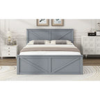 Letto a piattaforma Queen con 4 cassetti contenitore e testiera in legno – Grigio, per 2 persone