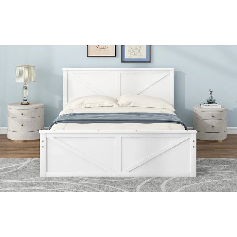 Letto a piattaforma Queen con 4 cassetti contenitore e testiera in legno – Grigio, per 2 persone