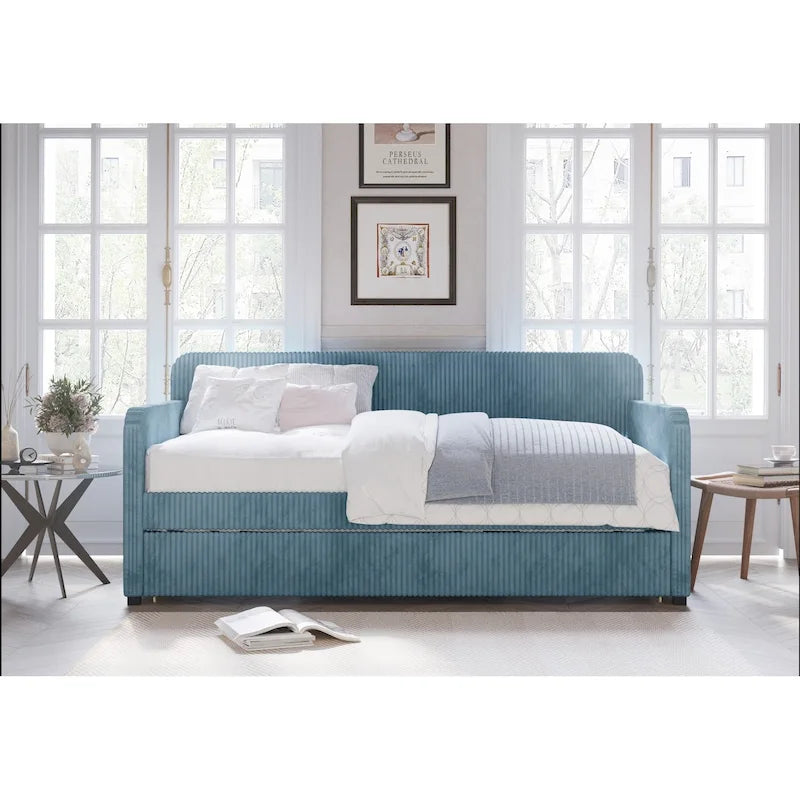 Divano letto singolo in velluto con letto estraibile – Nero / Grigio / Blu, per 1–2 persone