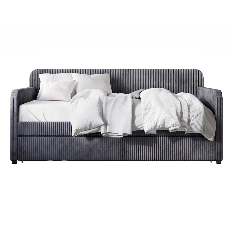 Divano letto singolo in velluto con letto estraibile – Nero / Grigio / Blu, per 1–2 persone