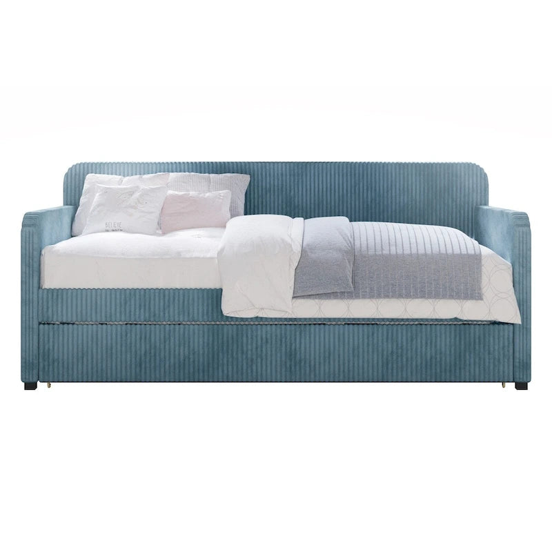 Divano letto singolo in velluto con letto estraibile – Nero / Grigio / Blu, per 1–2 persone