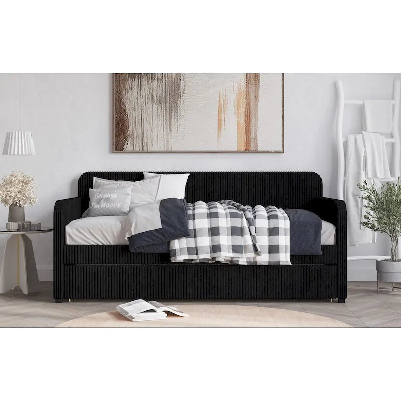 Divano letto singolo in velluto con letto estraibile – Nero / Grigio / Blu, per 1–2 persone