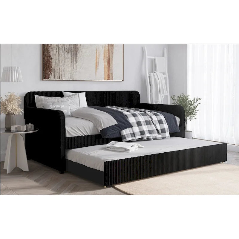 Divano letto singolo in velluto con letto estraibile – Nero / Grigio / Blu, per 1–2 persone