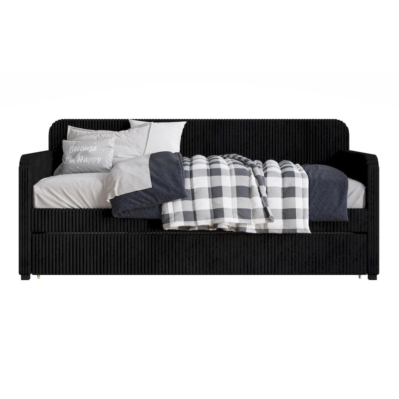 Divano letto singolo in velluto con letto estraibile – Nero / Grigio / Blu, per 1–2 persone
