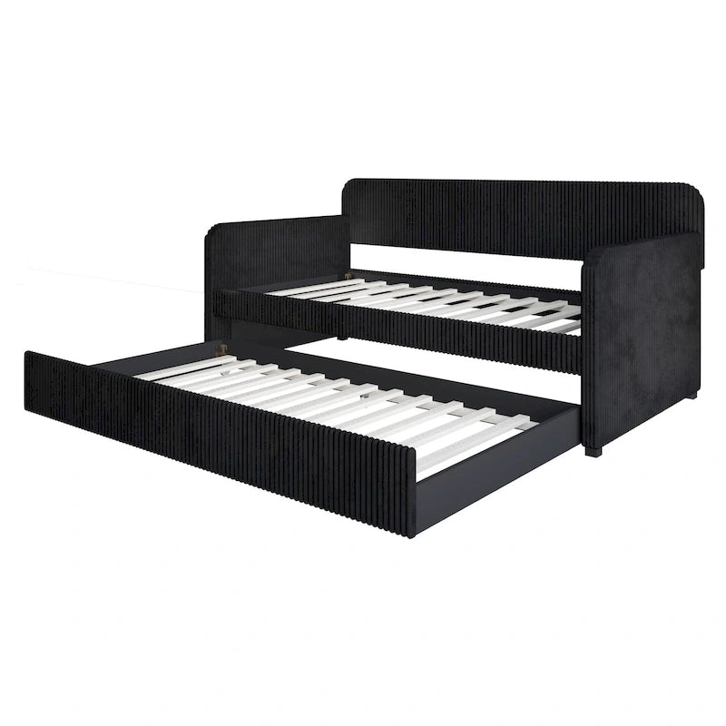 Divano letto singolo in velluto con letto estraibile – Nero / Grigio / Blu, per 1–2 persone