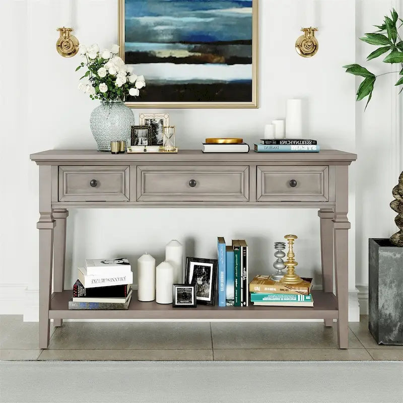 Consolle retrò con 3 cassetti e ripiano inferiore – Grigio slavato / Bianco anticato / Espresso / Blu navy, Singolo