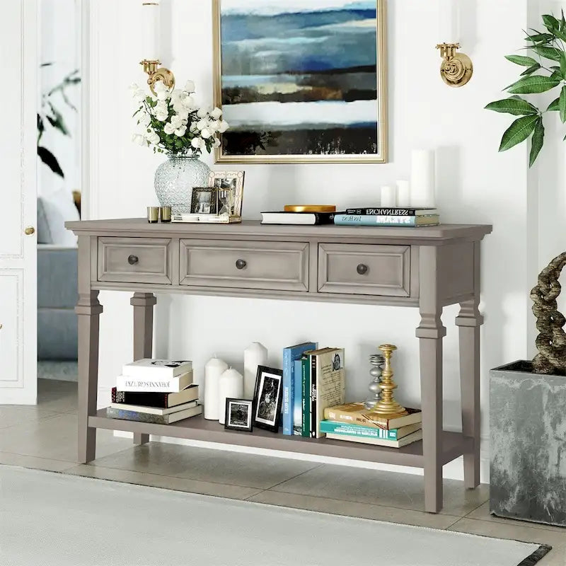 Consolle retrò con 3 cassetti e ripiano inferiore – Grigio slavato / Bianco anticato / Espresso / Blu navy, Singolo