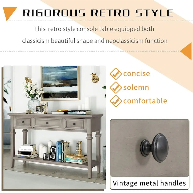 Consolle retrò con 3 cassetti e ripiano inferiore – Grigio slavato / Bianco anticato / Espresso / Blu navy, Singolo