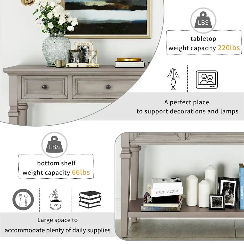 Consolle retrò con 3 cassetti e ripiano inferiore – Grigio slavato / Bianco anticato / Espresso / Blu navy, Singolo