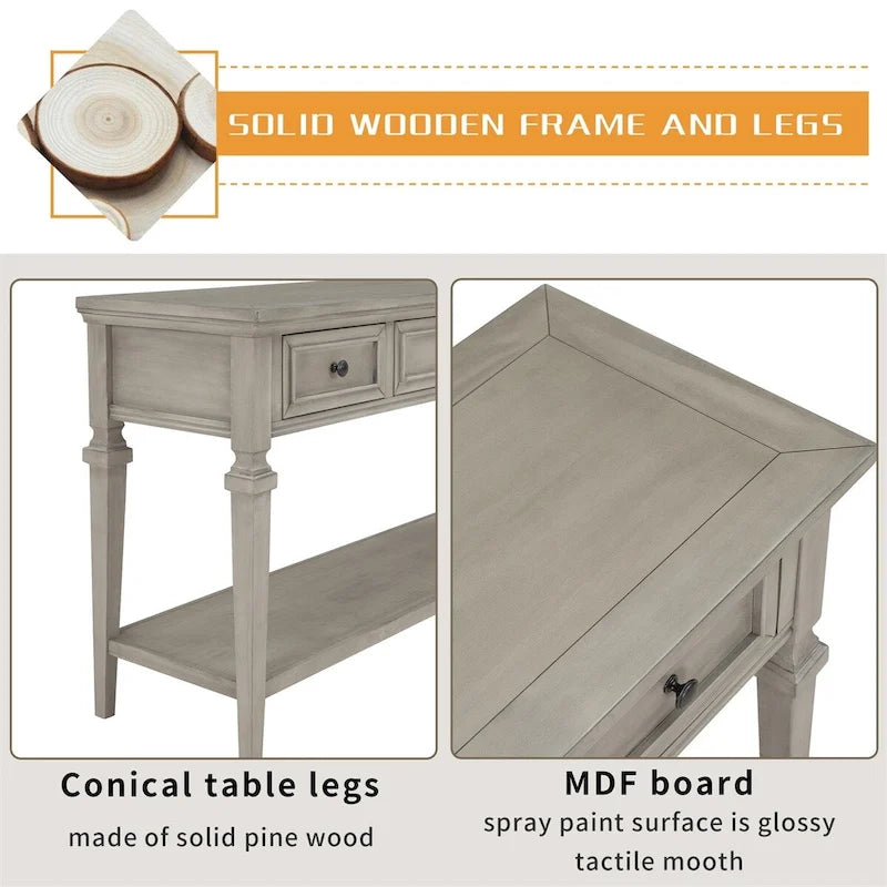 Consolle retrò con 3 cassetti e ripiano inferiore – Grigio slavato / Bianco anticato / Espresso / Blu navy, Singolo