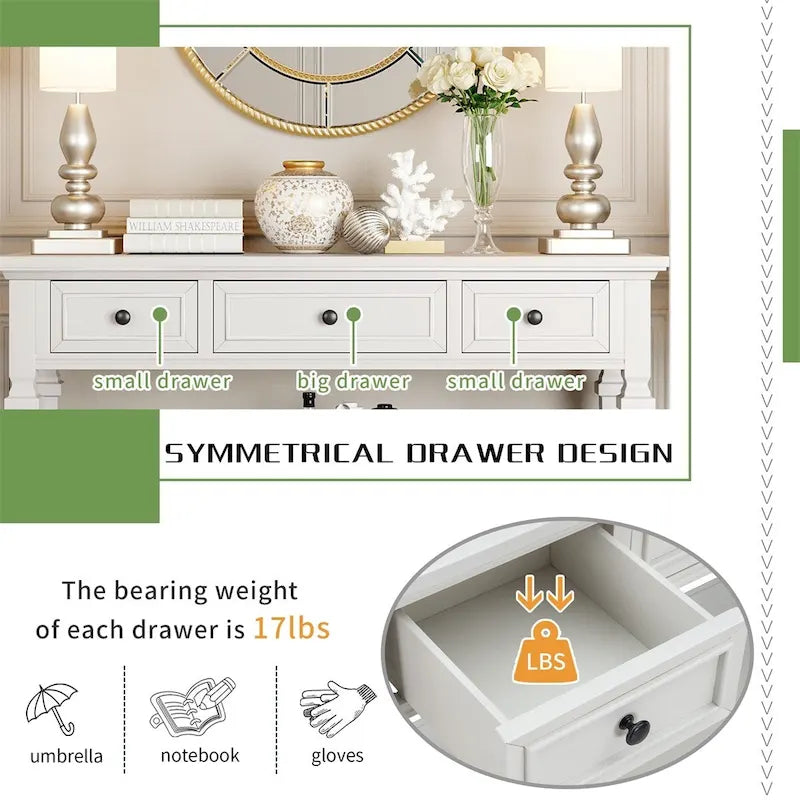 Consolle retrò con 3 cassetti e ripiano inferiore – Grigio slavato / Bianco anticato / Espresso / Blu navy, Singolo