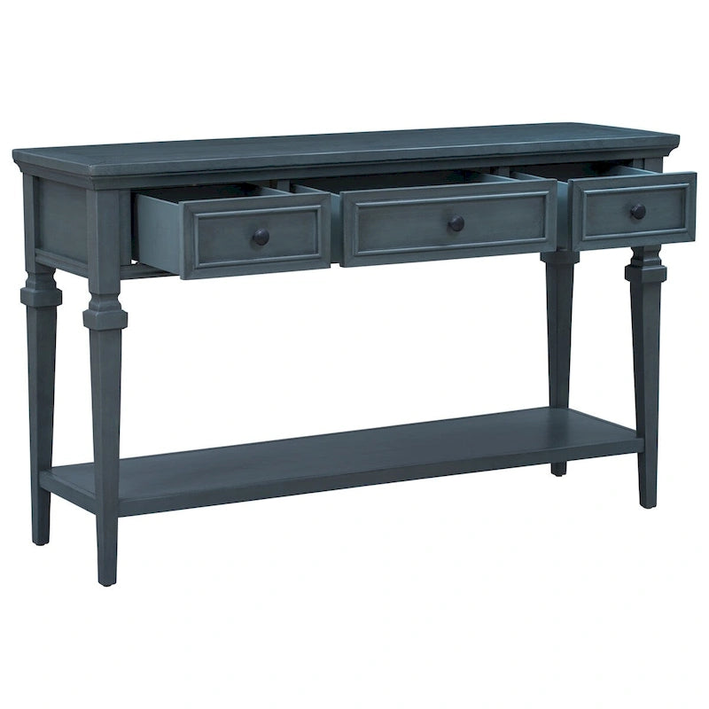 Consolle retrò con 3 cassetti e ripiano inferiore – Grigio slavato / Bianco anticato / Espresso / Blu navy, Singolo