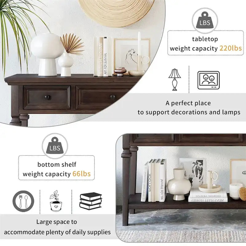 Consolle retrò con 3 cassetti e ripiano inferiore – Grigio slavato / Bianco anticato / Espresso / Blu navy, Singolo