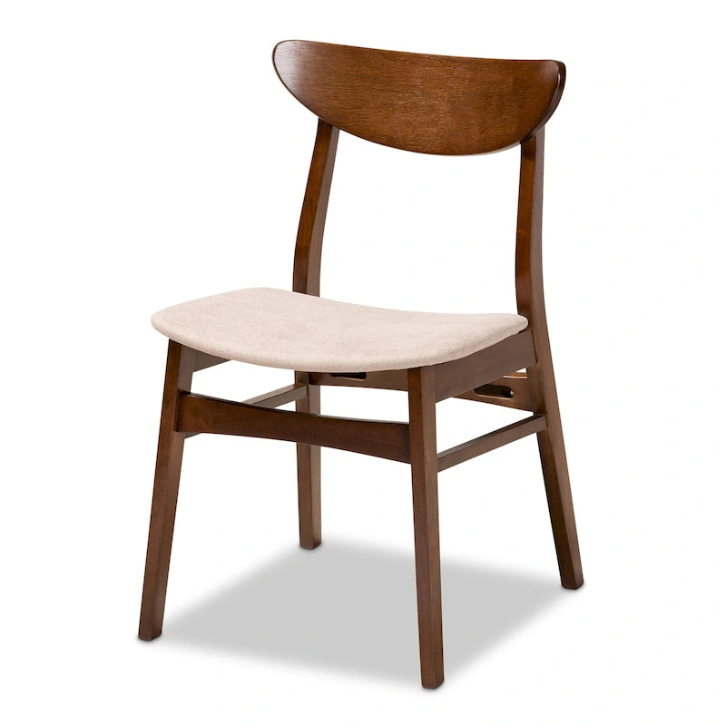 Set pranzo in legno massello con gambe a mezzaluna, 4 sedie e panca – Naturale / Grigio, 6 posti a sedere