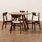 Set pranzo in legno massello con gambe a mezzaluna, 4 sedie e panca – Naturale / Grigio, 6 posti a sedere