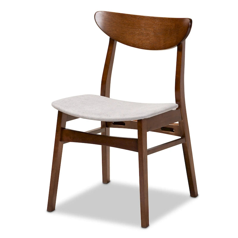 Set pranzo in legno massello con gambe a mezzaluna, 4 sedie e panca – Naturale / Grigio, 6 posti a sedere