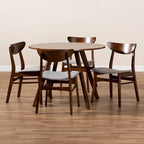 Set pranzo in legno massello con gambe a mezzaluna, 4 sedie e panca – Naturale / Grigio, 6 posti a sedere