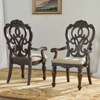Sala da pranzo tradizionale in legno massello con tavolo a doppio piedistallo e sedie intagliate – Noce Pecan, fino a 10 posti a sedere