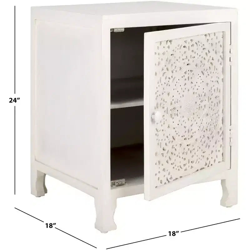 Comodino Raura a 2 ripiani e 1 anta - NST5303 - Bianco Laccato - Safavieh