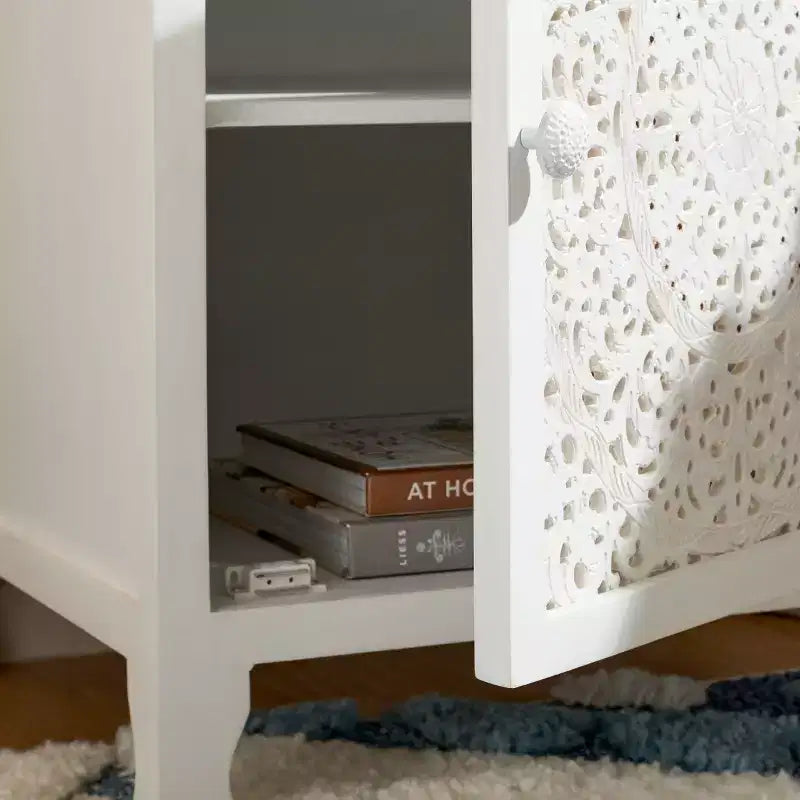 Comodino Raura a 2 ripiani e 1 anta - NST5303 - Bianco Laccato - Safavieh