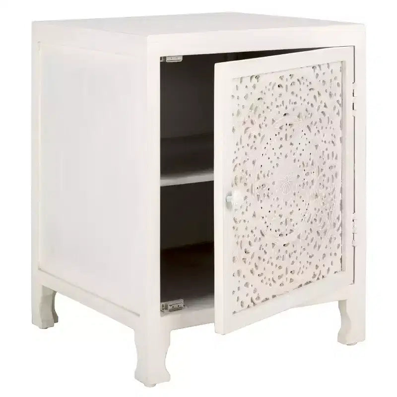 Comodino Raura a 2 ripiani e 1 anta - NST5303 - Bianco Laccato - Safavieh