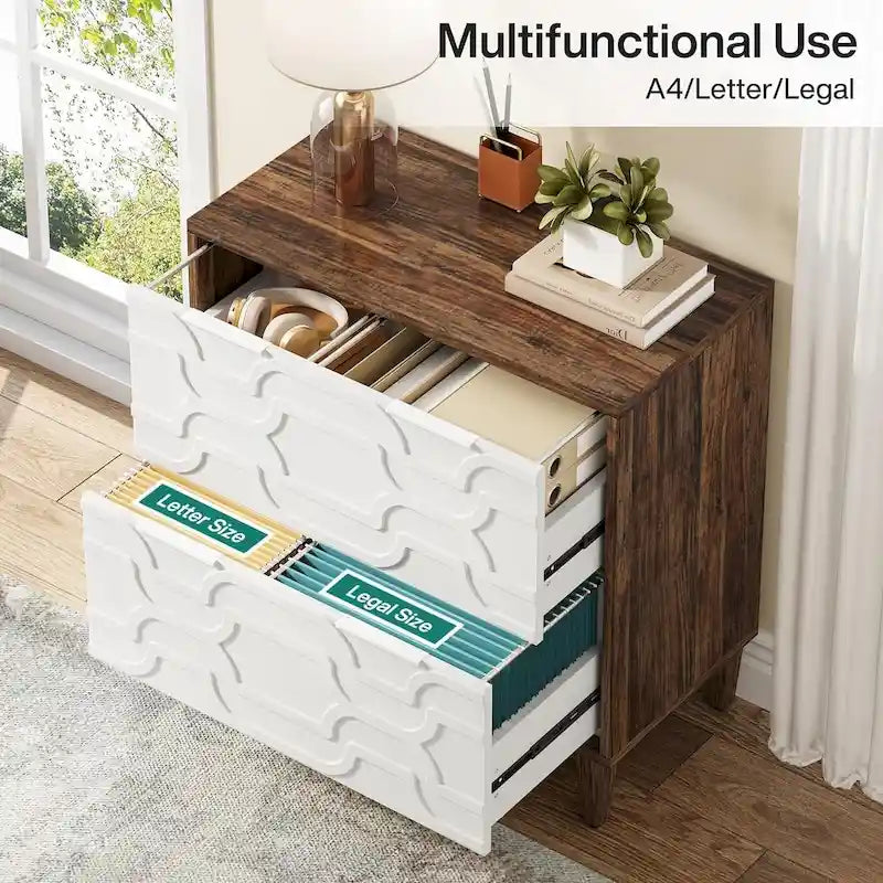 Classificatore laterale a 2 cassetti con piano per stampante e aste appendiabiti regolabili – Bianco/Grigio / Bianco/Marrone / Bianco, Singolo