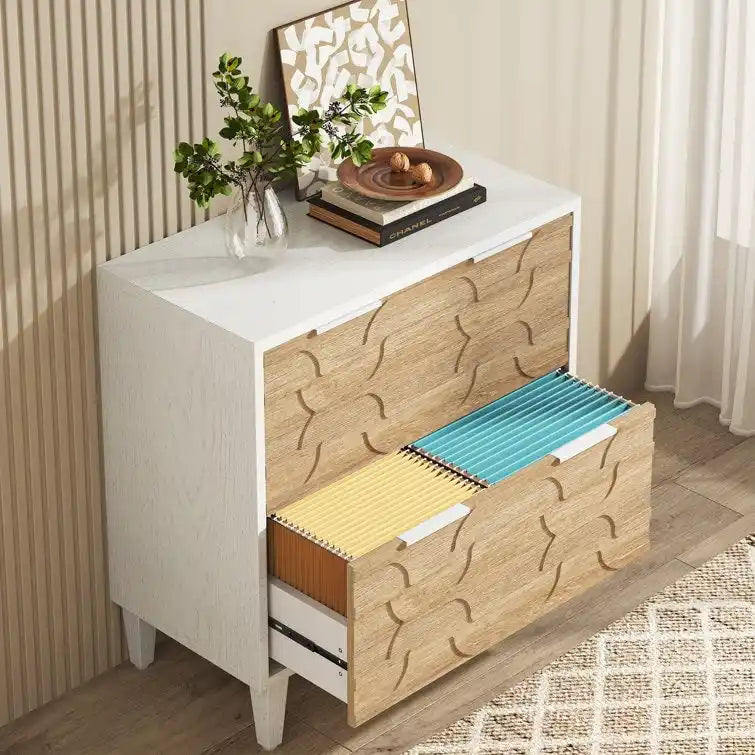 Classificatore laterale a 2 cassetti con piano per stampante e aste appendiabiti regolabili – Bianco/Grigio / Bianco/Marrone / Bianco, Singolo