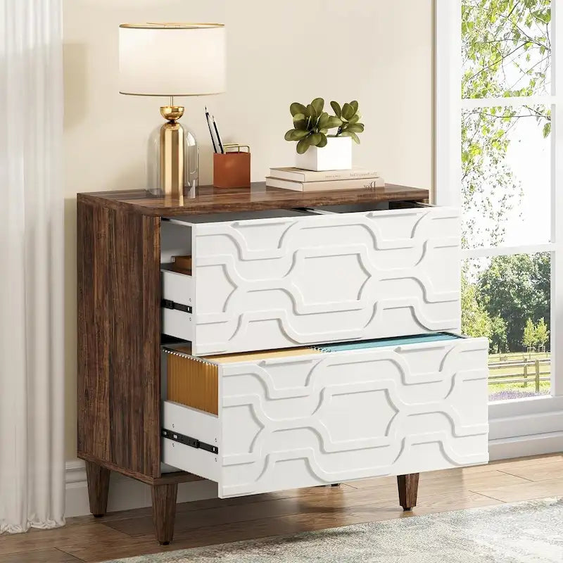 Classificatore laterale a 2 cassetti con piano per stampante e aste appendiabiti regolabili – Bianco/Grigio / Bianco/Marrone / Bianco, Singolo
