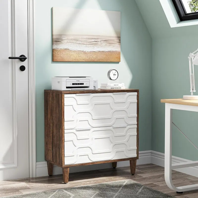 Classificatore laterale a 2 cassetti con piano per stampante e aste appendiabiti regolabili – Bianco/Grigio / Bianco/Marrone / Bianco, Singolo