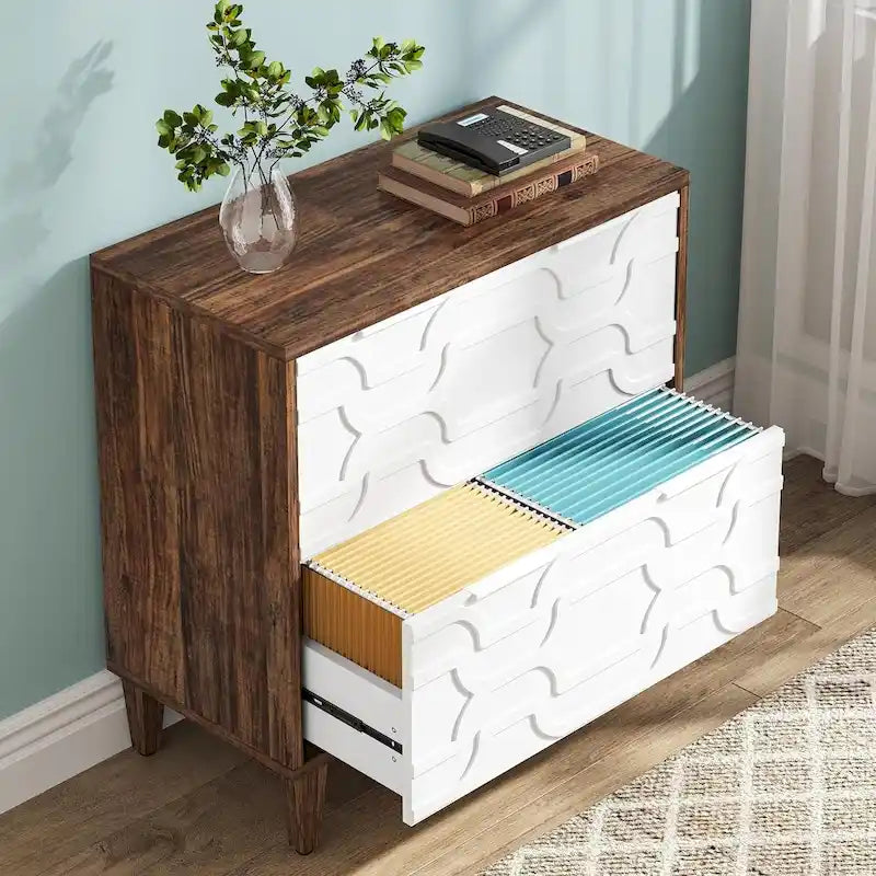 Classificatore laterale a 2 cassetti con piano per stampante e aste appendiabiti regolabili – Bianco/Grigio / Bianco/Marrone / Bianco, Singolo