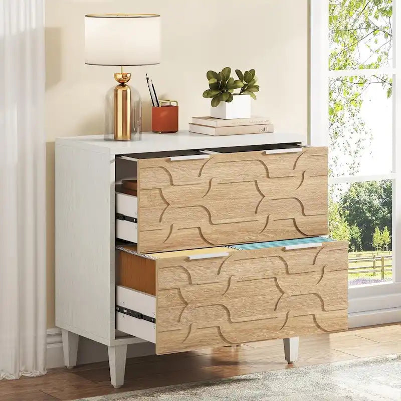 Classificatore laterale a 2 cassetti con piano per stampante e aste appendiabiti regolabili – Bianco/Grigio / Bianco/Marrone / Bianco, Singolo