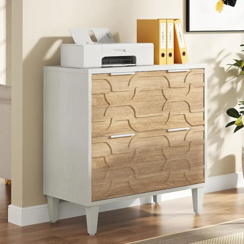 Classificatore laterale a 2 cassetti con piano per stampante e aste appendiabiti regolabili – Bianco/Grigio / Bianco/Marrone / Bianco, Singolo