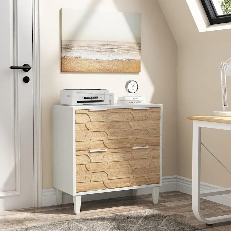 Classificatore laterale a 2 cassetti con piano per stampante e aste appendiabiti regolabili – Bianco/Grigio / Bianco/Marrone / Bianco, Singolo