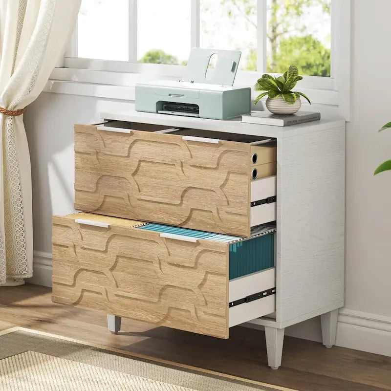 Classificatore laterale a 2 cassetti con piano per stampante e aste appendiabiti regolabili – Bianco/Grigio / Bianco/Marrone / Bianco, Singolo